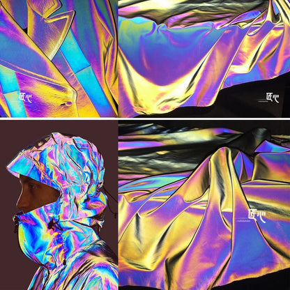 Midnight Rainbow Reflective Fabric: Colorful Gradient Elastic Material
