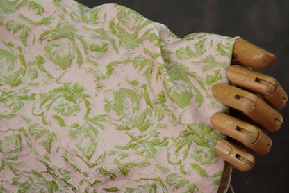 Floral Jacquard Woven Fabric: Green, Pink & Gold Reversible Upholstery - 60"W