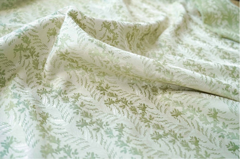 Mint Green Jacquard Fabric: 3D Floral Design, 65" Wide