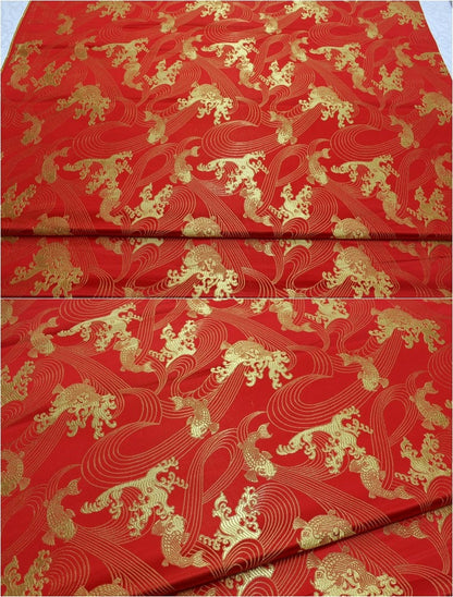 Golden Fish Silk Brocade Fabric: Red Cheongsam Fabric (29.5"W)