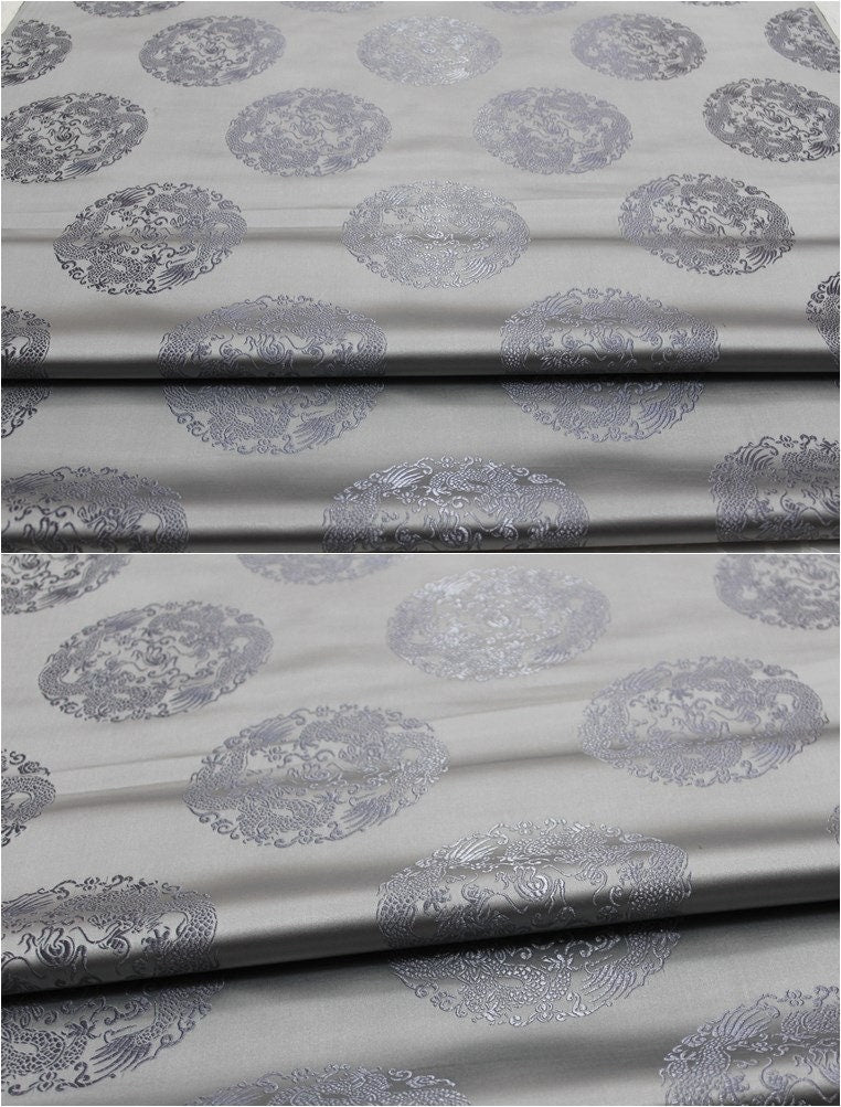 Dragon Brocade Satin Fabric: Chinese Floral Design, 29" Wide