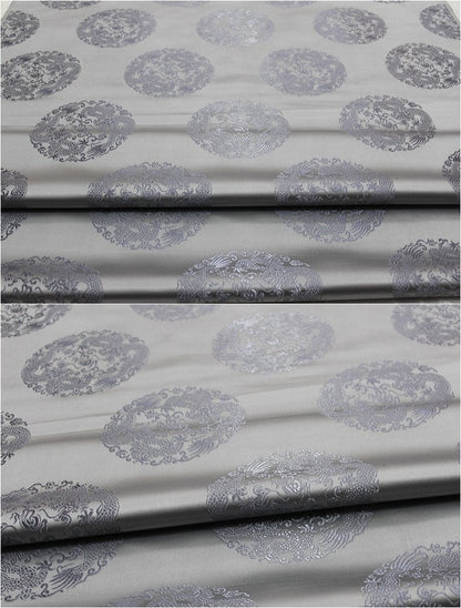 Dragon Brocade Satin Fabric: Chinese Floral Design, 29" Wide