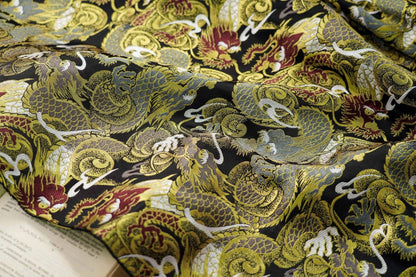 59"W Nishijin Chinese Dragon Brocade Fabric: Modern Jacquard Rayon Silk by Meter