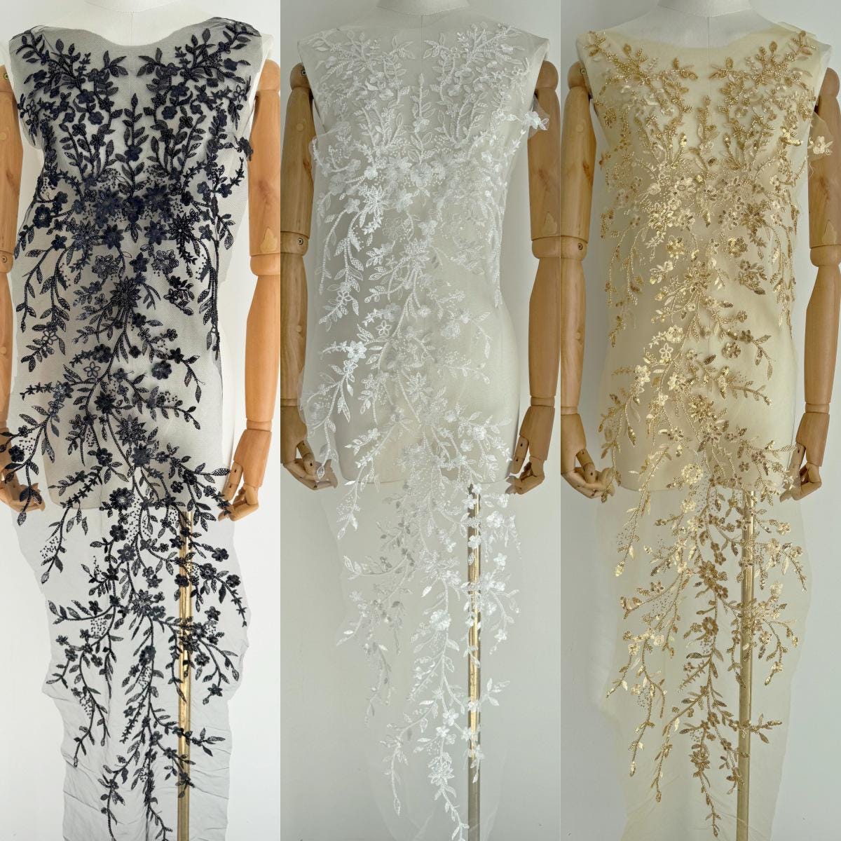 Elegant Gold Multicolor Beaded Sequin Lace Fabric for Wedding Dresses & Special Occasion Gowns