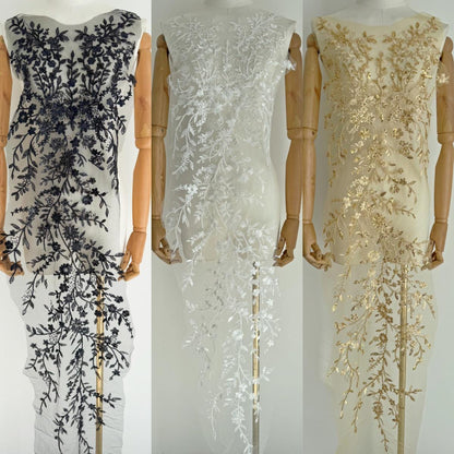 Elegant Gold Multicolor Beaded Sequin Lace Fabric for Wedding Dresses & Special Occasion Gowns