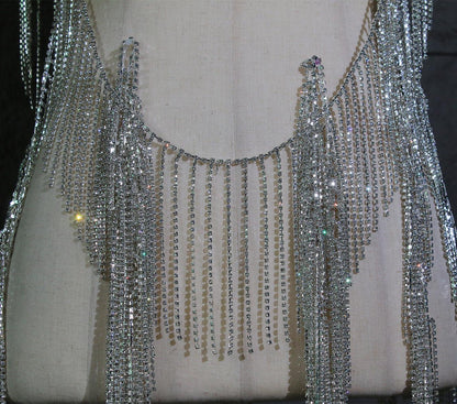 Rhinestone Tassel Chain: Crystal Glitter DIY Wedding Dress Accessory (12cm)