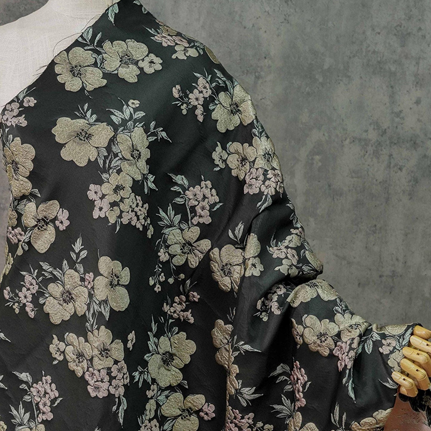 Floral Jacquard Fabric: 3D Effect Yellow Pink Flowers, 55" Wide - By The Meter
