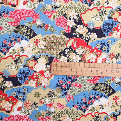 Tissu imprimé de fleurs japonaises : mélange coton-élasthanne, tissu pour la confection de kimonos