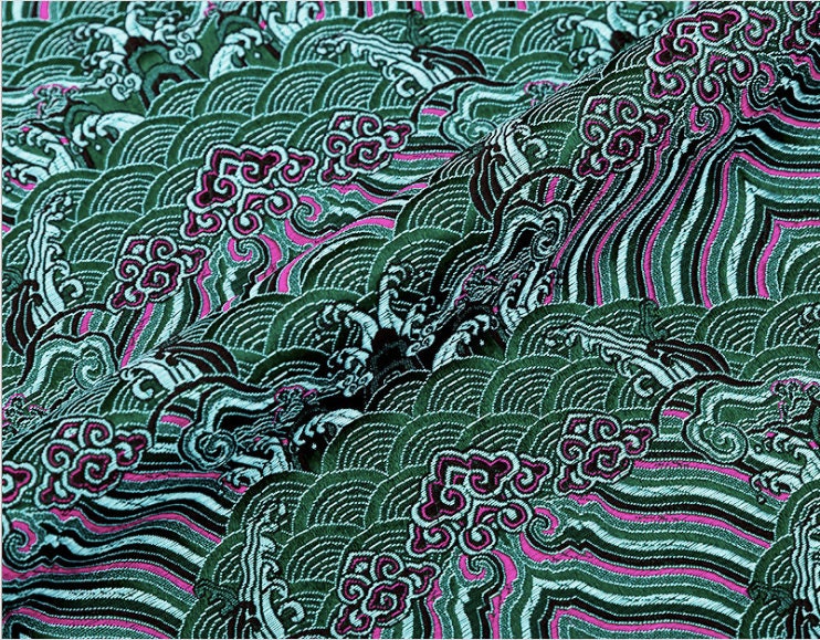 Green Floral Brocade Fabric: 59" Wide Rayon Upholstery Sewing Fabric