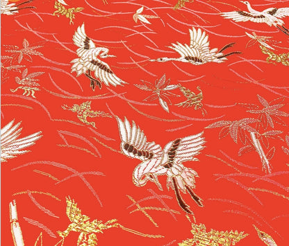 Tissu damassé à motif de grues rouges : satin du Nouvel An chinois (59 pouces de large)