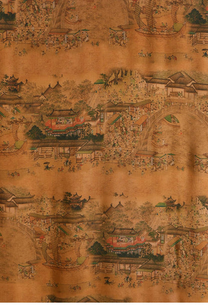 Tissu en coton pour la fête de Qingming : imprimé paysage fluvial, 140 cm de large