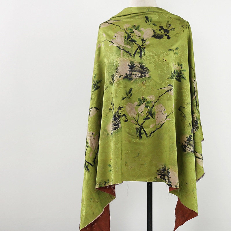 Tissu satin de soie thé : gaze cantonaise imprimée numériquement de 150 cm de large