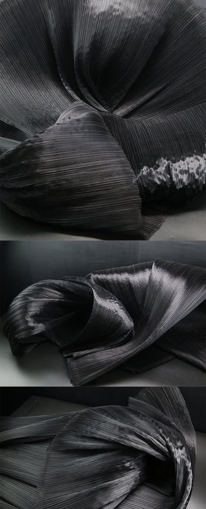 Pleated Organza Fabric: Shiny Crinkled Texture, 55" Wide