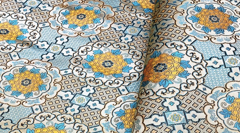 Tissu brocart impérial : Soie jacquard tibétaine faite main (au mètre)