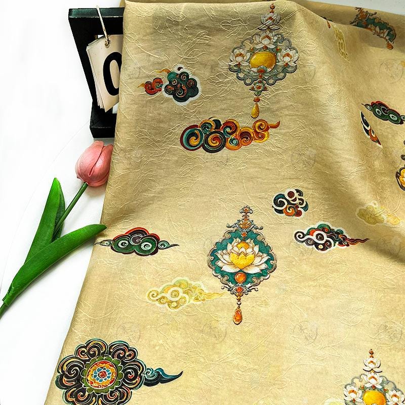 Lotus Cloud Tencel Jacquard Fabric: Elegant Hanfu & Qipao Sewing Material
