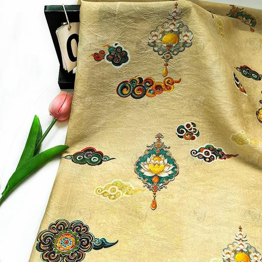 Lotus Cloud Tencel Jacquard Fabric: Elegant Hanfu & Qipao Sewing Material