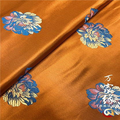 Orange Floral Brocade Fabric: Silk Cotton Damask (29.5"W)