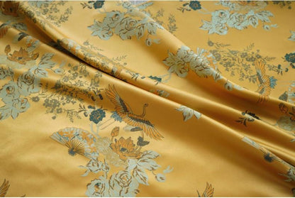 Gold Crane Brocade Fabric: 59"W Rayon Cheongsam Qipao Material