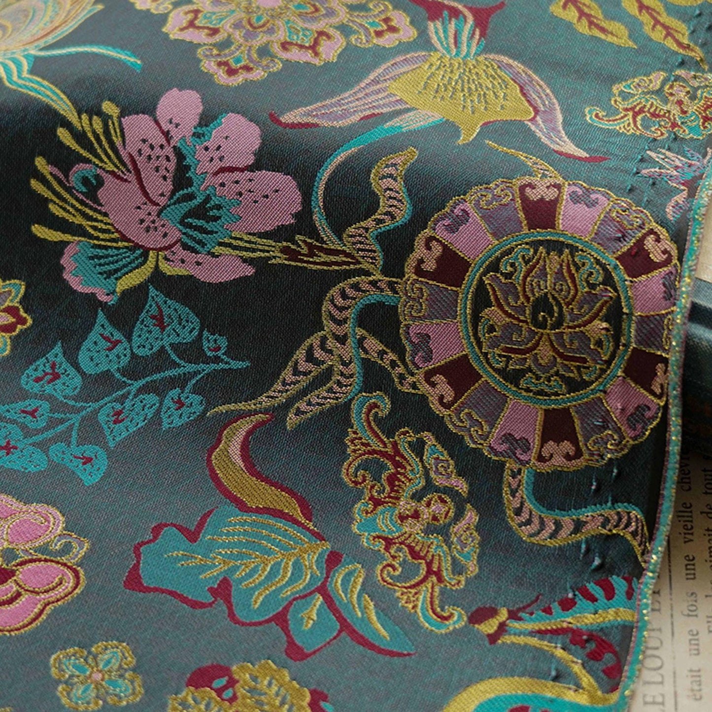Jacquard Brocade Fabric: Chinese Ancient Pattern Polyester Blend (62")