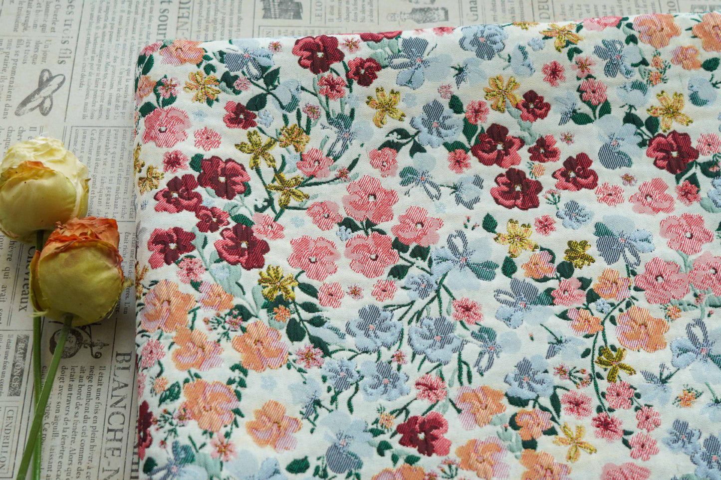 Flower Jacquard Fabric: Retro 3D Design, Upholstery & Sewing - 54" W