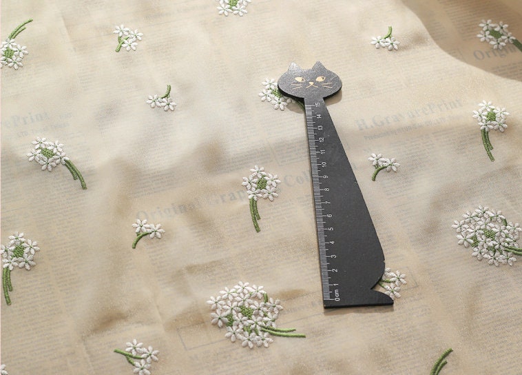 Hydrangea Embroidered Chiffon Fabric: Apricot Sheen, 57" Wide - By The Meter