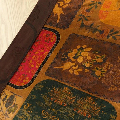 Ancient Dunhuang Tea Silk Satin Fabric: Digital Print, 59"W