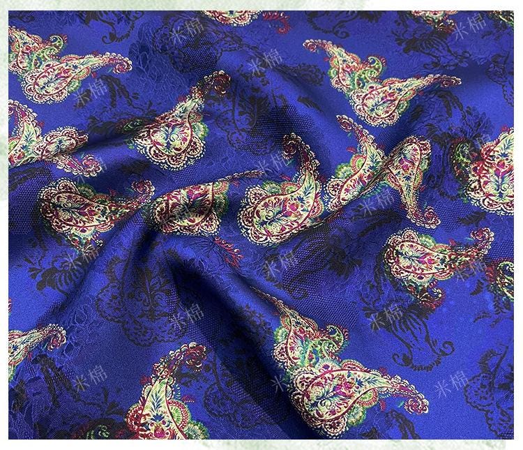 Royal Blue Brocade Xiangyun Silk Fabric, Traditional Chinese Jacquard Material for Sewing & Dressmaking - Poppylollipop