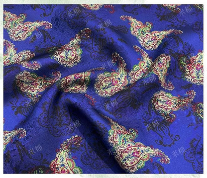 Royal Blue Brocade Xiangyun Silk Fabric, Traditional Chinese Jacquard Material for Sewing & Dressmaking - Poppylollipop