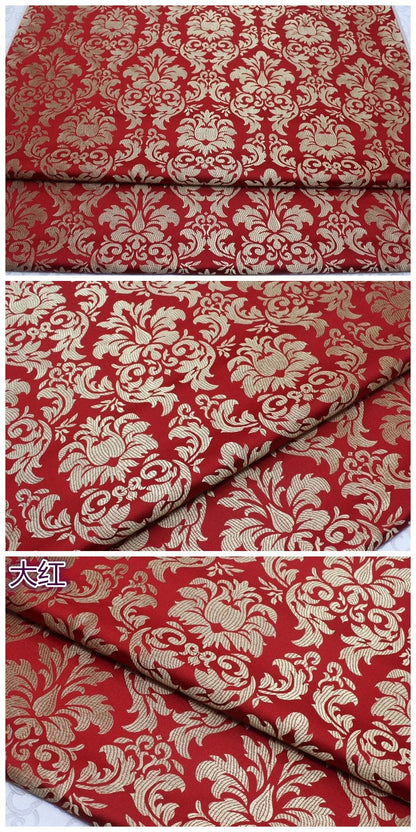 Floral Silk Brocade Fabric: Red Gold Coffee Pink Upholstery Drapery, By The Meter