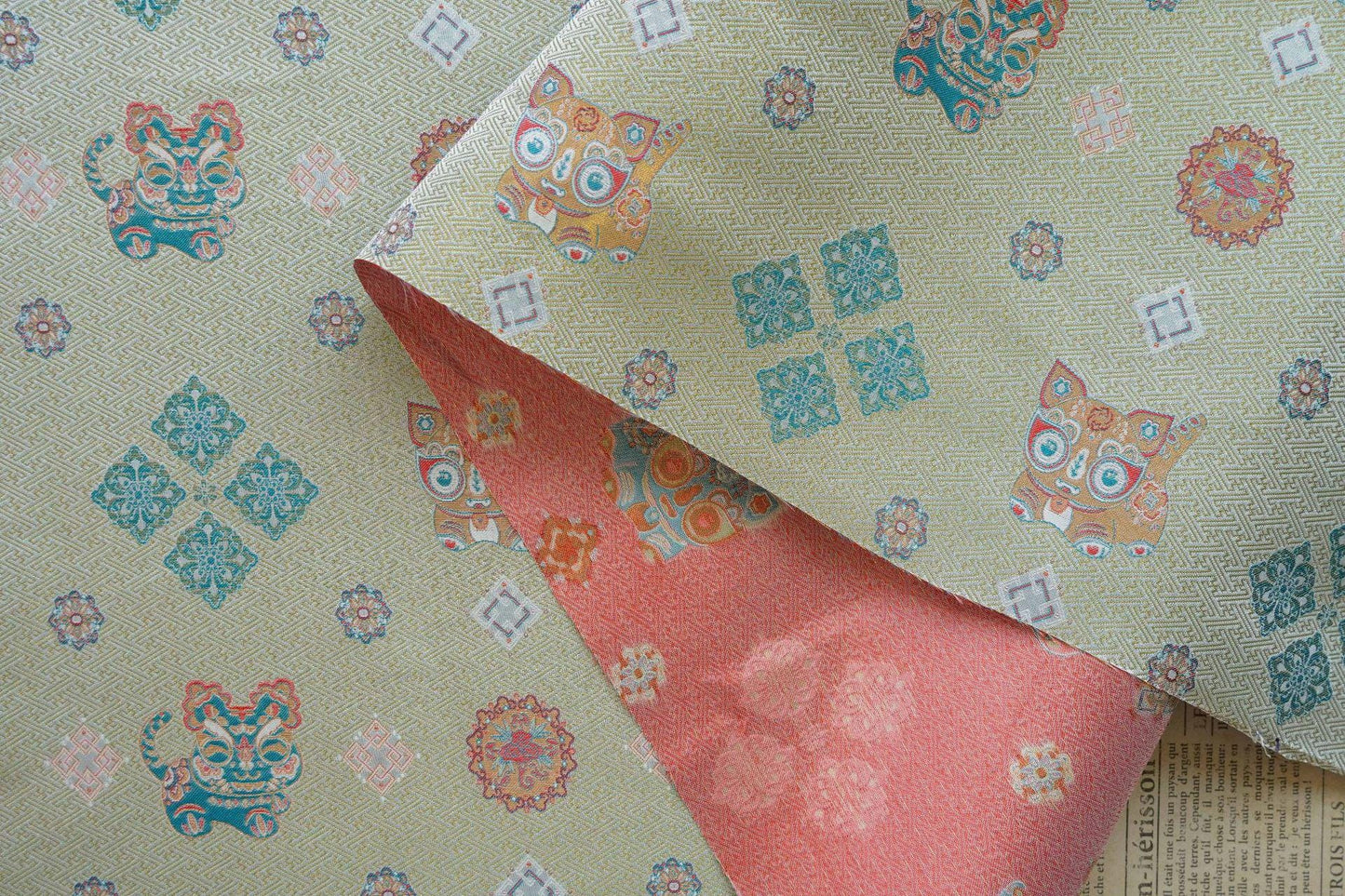 Lion Jacquard Woven Fabric: Bean Green Embossed Upholstery, 65"W