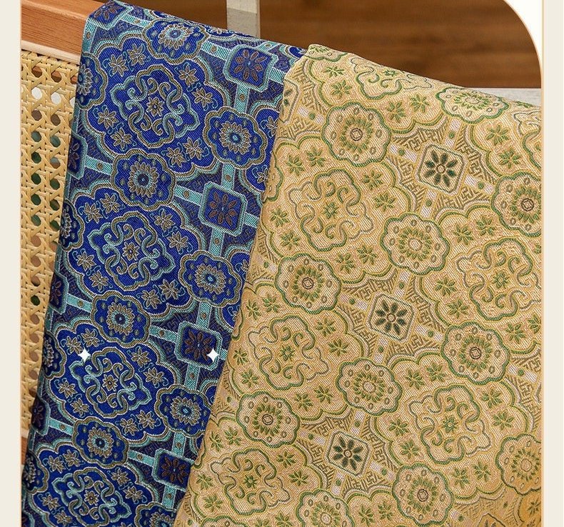Floral Silk Brocade Fabric: 59"W Blue Chinese Costume Upholstery - Poppylollipop