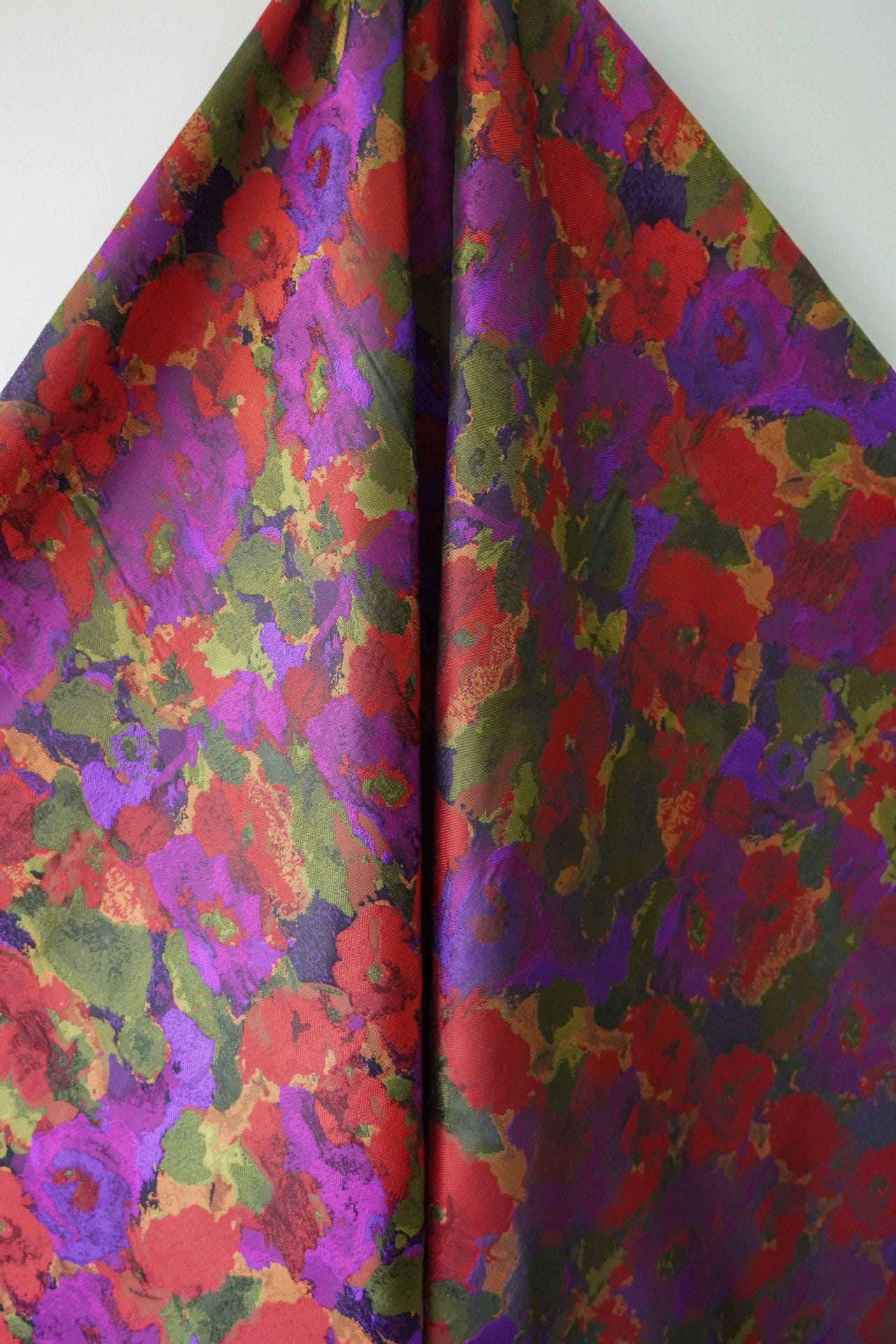 Floral Jacquard Fabric: Oil Painting Style, 59" Wide - By The Meter