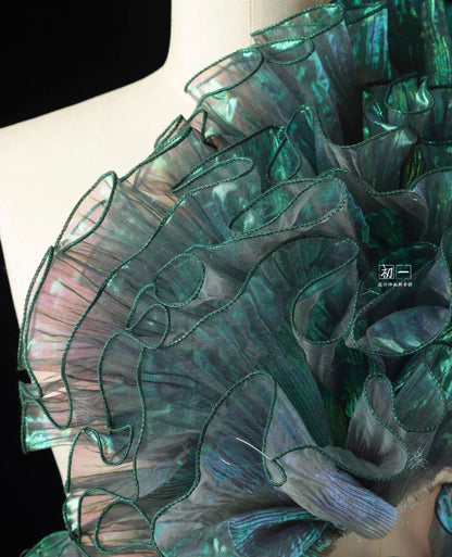 Tissu organza à volants 3D : Matière pour robe de créateur bicolore