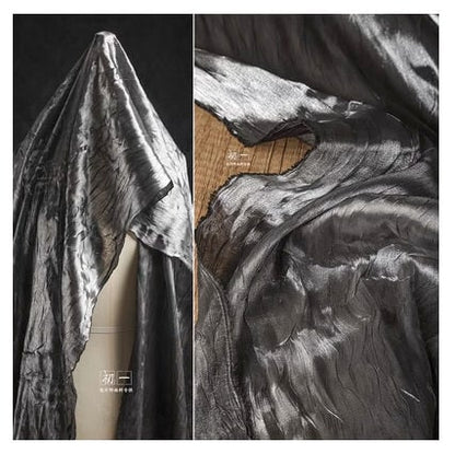 Tissu crêpe ondulé bleu foncé, tissu plissé 3D de créateur, largeur 39 pouces