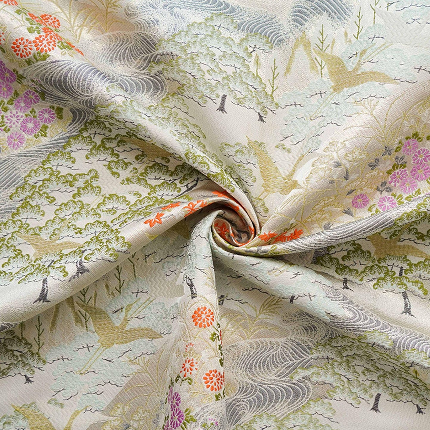 Jacquard Upholstery Fabric: Chinese Painting Pattern, Gold Thread (59" Wide, By The Meter)