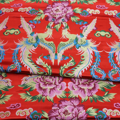 Tissu brocart de soie Red Phoenix : Matière traditionnelle pour robes de mariée