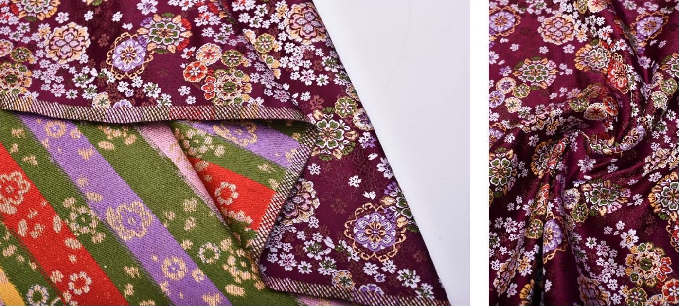 Cherry Blossom Silk Brocade Fabric: Japanese Kimono Sewing Material