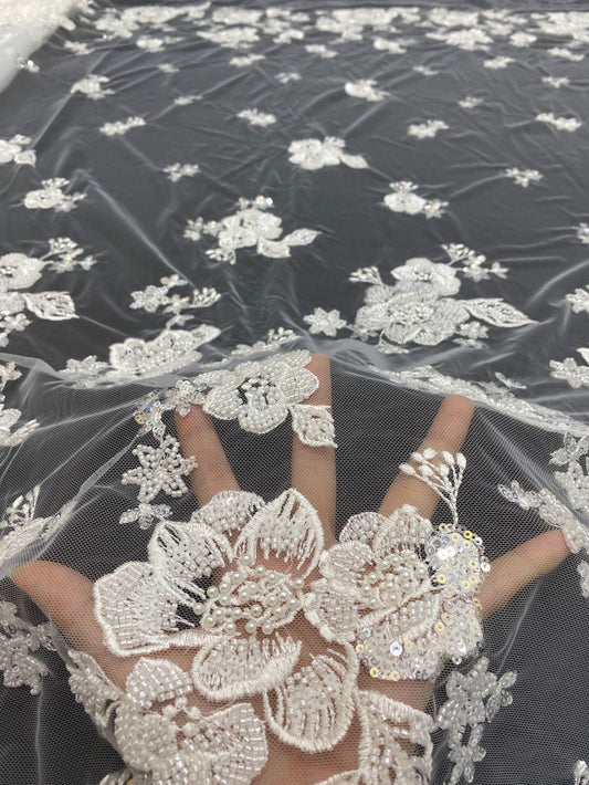 Tissu pour robe de mariée brodée de perles : voile de mariée de 127 cm, accessoires à faire soi-même