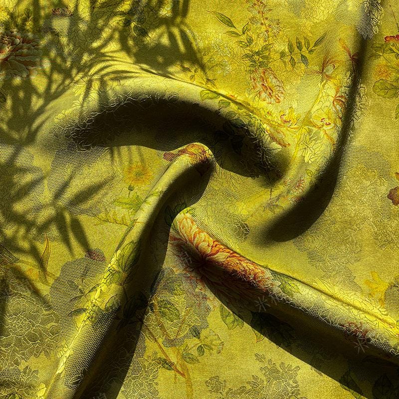 100% Rayon green Jacquard Xiangyun Brocade Fabric: 59"W Upholstery & Costume