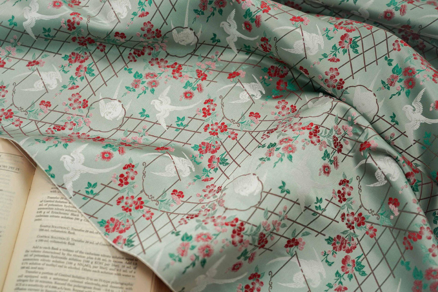 Bird Flower Jacquard Fabric: Grey Woven Upholstery, Drapery, Sewing (65"W By 1 Meter)