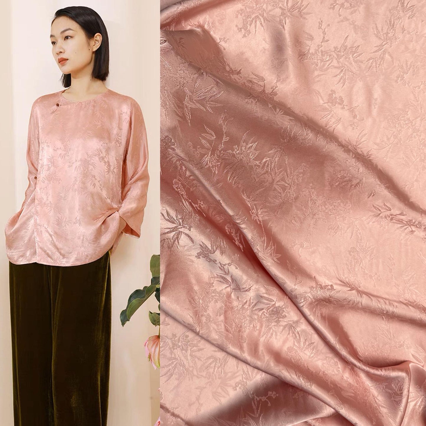 Bamboo Jacquard Fabric: 59"W Rayon Antique Style