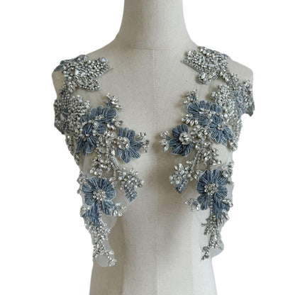 3D Floral Applique ��� Diamond Sequins, Mesh Embroidered Cloth St