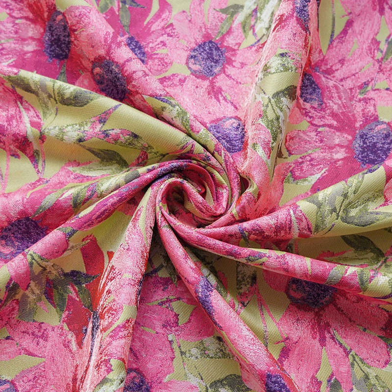 Floral Jacquard Fabric: Island Style Pink Flowers, 55" Wide