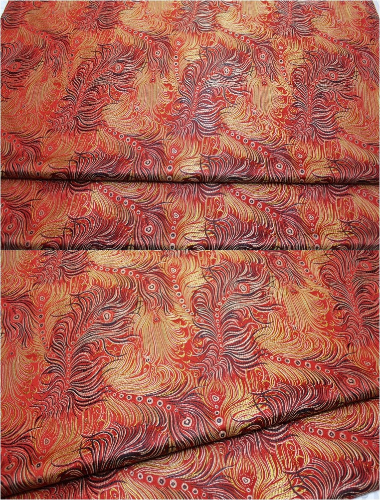 Peacock Feather Brocade Fabric: Floral Chinese Silk Rayon Blend
