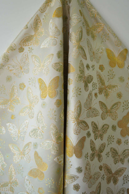 Gold Butterfly Brocade Fabric: Nishijin Kimono Style, 60" Wide