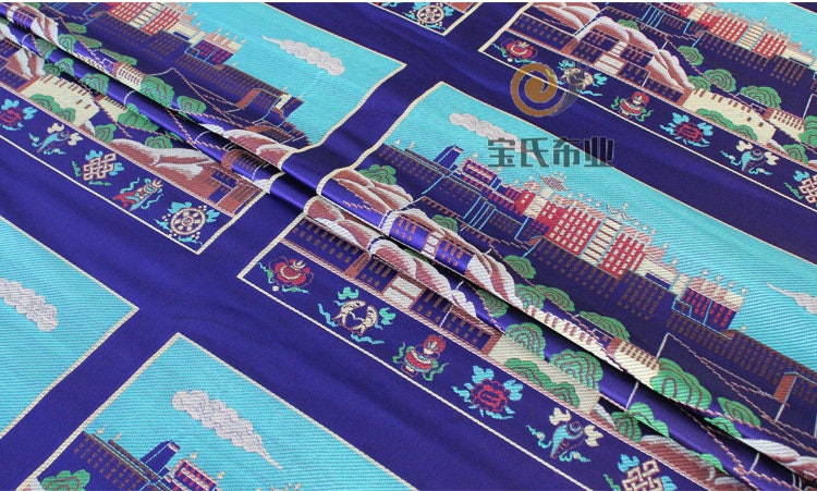Tissu du palais du Potala tibétain : Tissu d'ameublement ethnique (28 po de largeur)