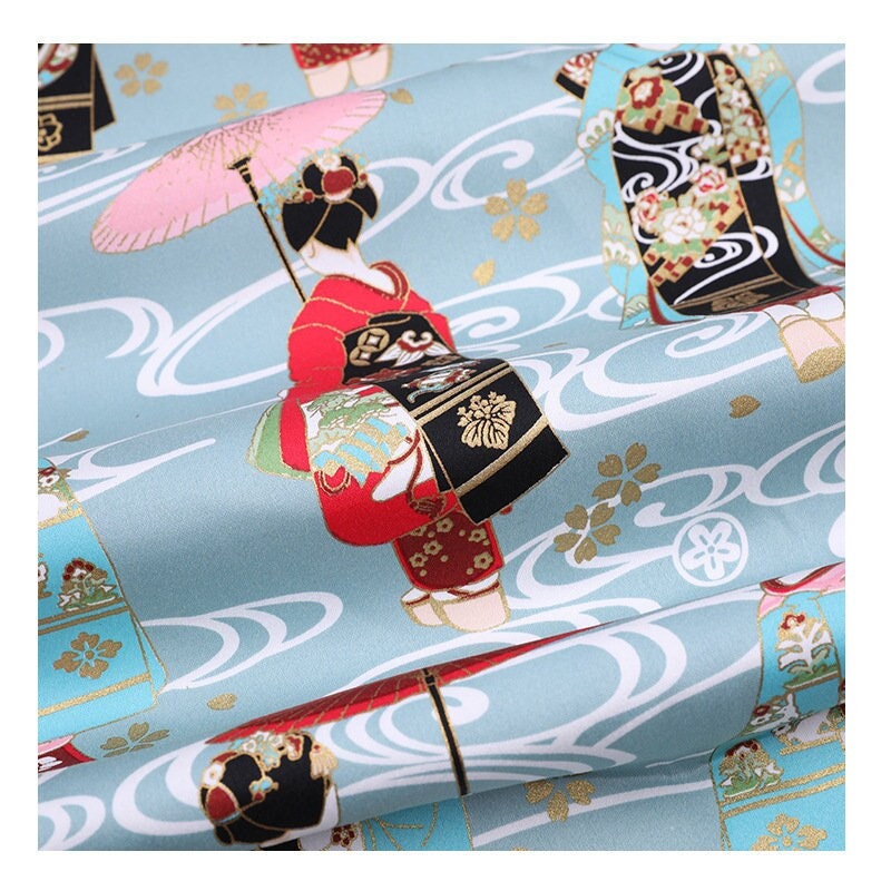Tissu en coton et élasthanne à motif geisha : matériel de couture pour kimono
