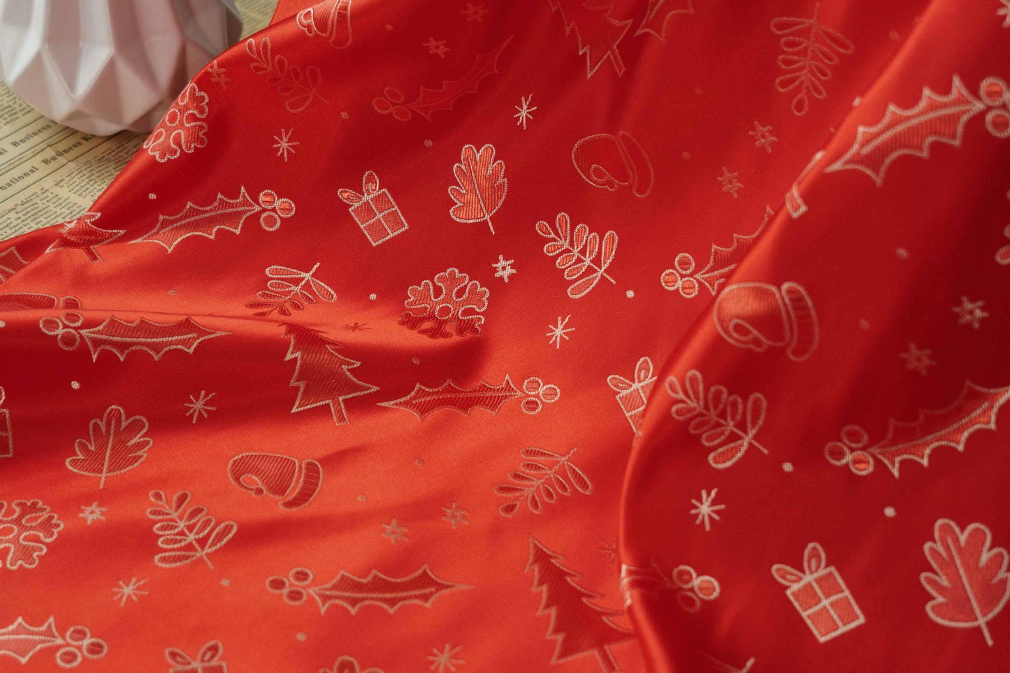 Red Christmas Jacquard Fabric with Gold Thread (59"W)