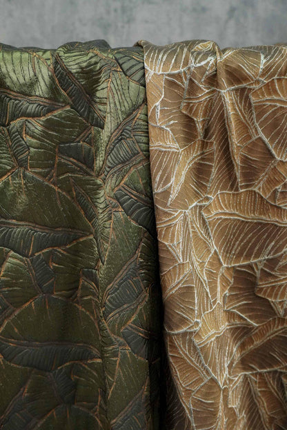 Retro Leaf Embossed Jacquard Upholstery Fabric ��� 3D Textured Material by the Ya"Wide