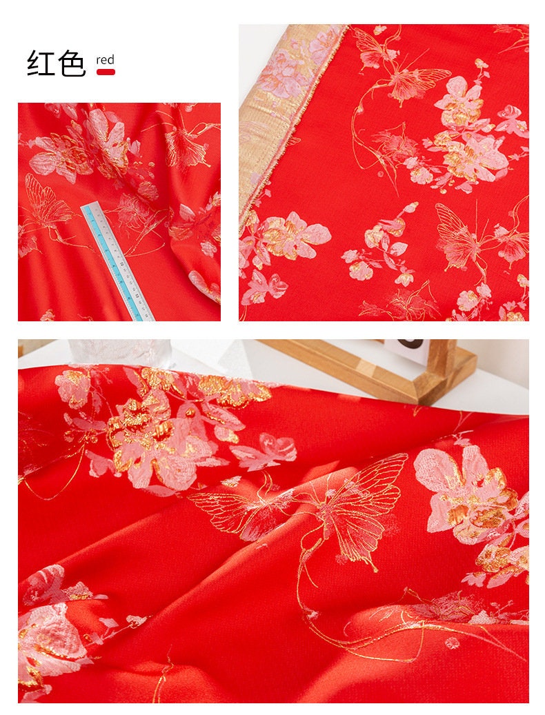 Tissu jacquard papillon à fil doré : texture 3D, largeur 142 cm